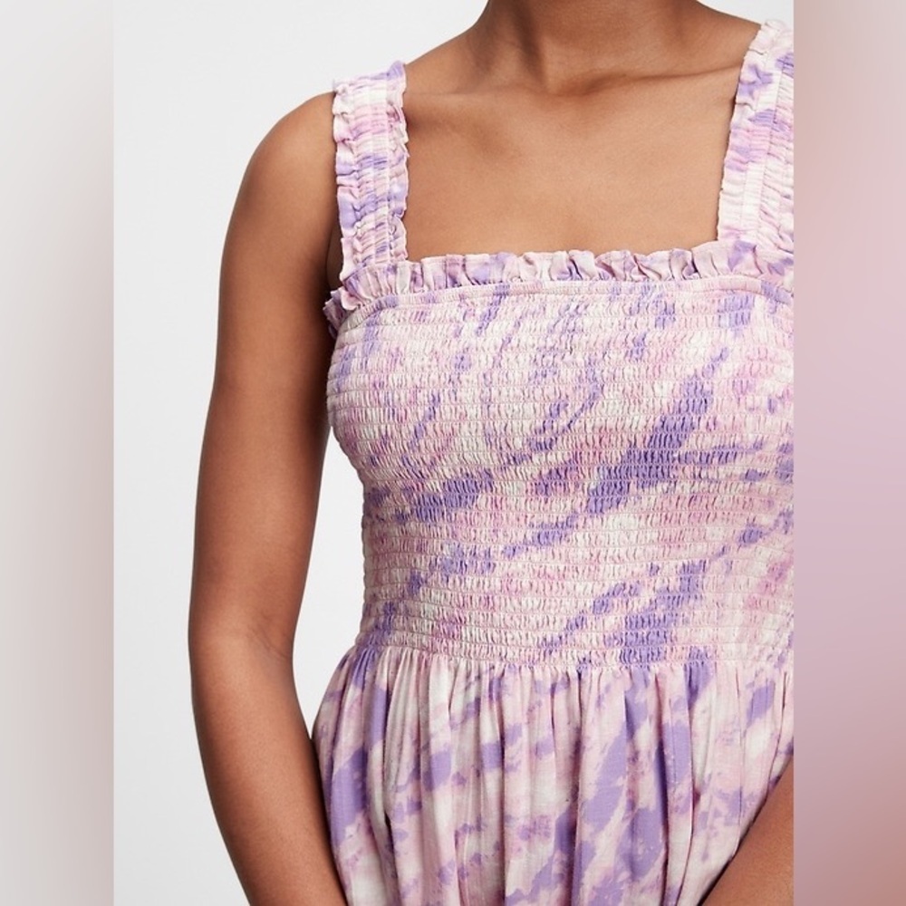 New GAP Pink and Lilac Tie Dye Print Smocked Casual Mini Sun Dress - Picture 5 of 9
